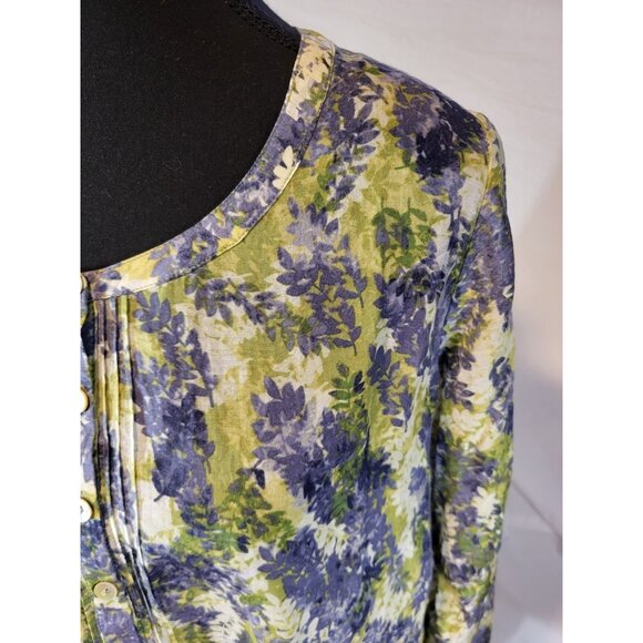 J. Jill Cotton Silk Blend Floral Button Front Blouse Women's Sz M P Semi Sheer - Picture 2 of 8